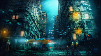 Underwater City , artist, artwork, digital-art, deviantart, taxi HD wallpaper