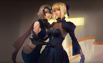 Jeanne and saber, fate, anime girls, artwork HD wallpaper