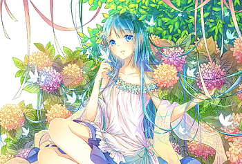 Flowers and cute anime girl, artwork, original HD wallpaper