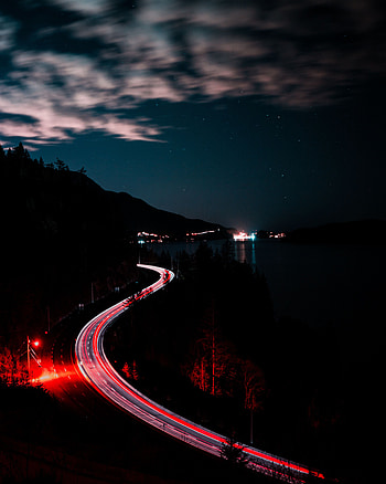 Sky, Mountains, Night, Dark, Road, Turn HD phone wallpaper