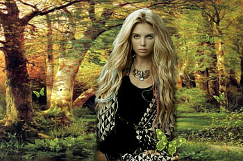 Blonde in the Forest, breathtaking, blonde, boho, gorgeous, girl, beautiful, long hair, boho kimono, woman, butterflies, pretty, trees, lovely, forest, female, stunning HD wallpaper
