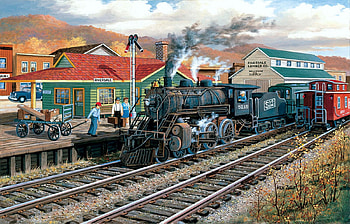 Memory Junction, train, people, railroad, artwork, painting, station HD wallpaper