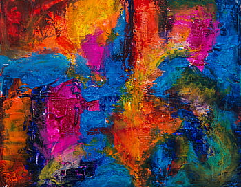 Colorful abstract painting with vibrant hues, acrylic texture. HD wallpaper