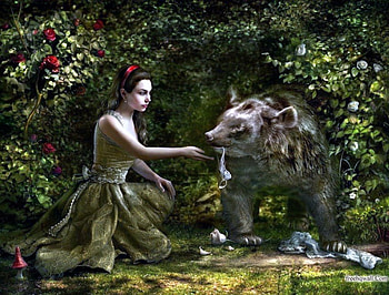 fantasy girl, animal, girl, forest, love HD wallpaper