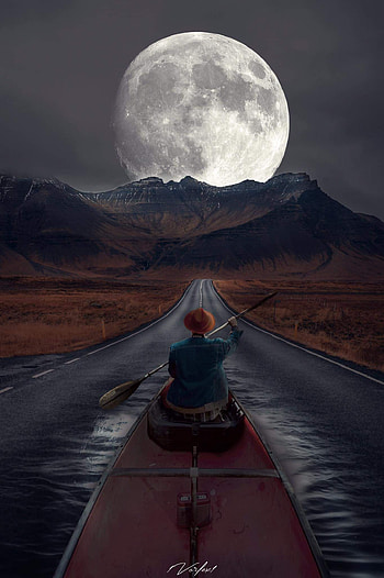 Road to the moon, cloud, sky, light, night, hop, travel, boat, voyage HD phone wallpaper