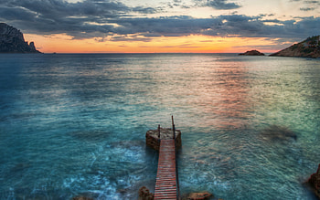 Sunset, blue, colorful, graphy, tropical, colors, pier, peaceful, beauty, beach, water, ocean, sea, beautiful, view, clouds, nature, sky, lovely, splendor HD wallpaper