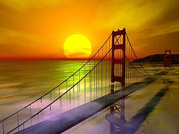 GOLDEN SUN, golden, reflection, clouds, bridge, sky, sun, ocean HD wallpaper