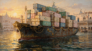 Gilded Container Galleon in Venice —, Container Ship HD wallpaper