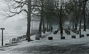 Cold walk, by frozen river HD wallpaper