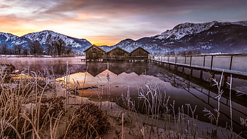 Pier in Baveria, boat house, pier, lake, baveria HD wallpaper