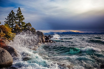 Storm Brewing at Lake Tahoe, Nevada, nature, waves, coastline, lake HD wallpaper