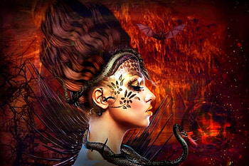 ~Halloween Hell~, makeup, weird things people wear, digital art, woman, creative pre-made, love four seasons, halloween, fantasy, manipulation, bats, snakes HD wallpaper