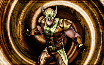 Gold Foil Wolverine, yellow grunge background, Fortnite, vortex, Fortnite characters, Gold Foil Wolverine Skin, Fortnite Battle Royale, Gold Foil Wolverine Fortnite HD wallpaper