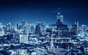 Blue night city, Mesmerizing cityscape, Nighttime charm, Urban skyline HD wallpaper