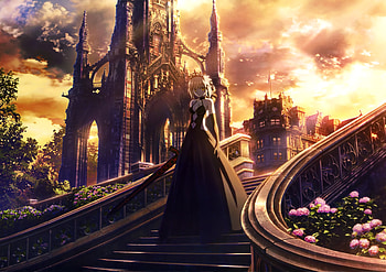 Fate Stay Night Anime Girl Walking Through Stairs, fate-stay-night, anime-girl, anime, artist, artwork, digital-art HD wallpaper