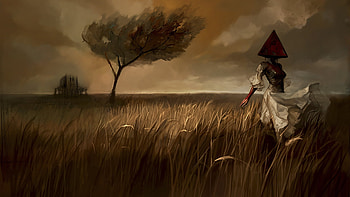 anime, landscapes, clouds, trees, creepy HD wallpaper