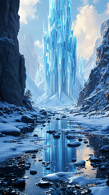 Frozen Majesty: A Stunning Ice , ice, mountain, crystal, river, winter HD phone wallpaper