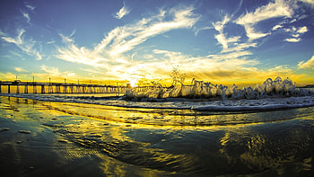 San Diego Beach, California, sunset, sea, landscape, pier, clouds, sky, usa HD wallpaper