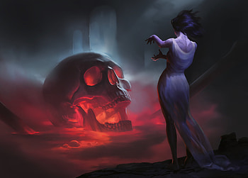 Skull Women Fantasy Witch, fantasy-girls, skull, fantasy, digital-art HD wallpaper
