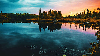 Boundary Waters Sunset, Minnesota, clouds, trees, sky, reflections, usa, lake HD wallpaper