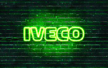 Iveco green logo, , green brickwall, Iveco logo, cars brands, Iveco neon logo, Iveco HD wallpaper