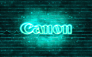 Canon turquoise logo, , turquoise brickwall, Canon logo, brands, Canon neon logo, Canon HD wallpaper