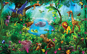 Childs Jungle Wall Mural, childs, green, art, mural, jungle, wall HD wallpaper