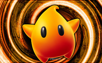 Assist Luma, orange grunge background, vortex, Super Mario, cartoon star, Super Mario characters, Super Mario Bros, Assist Luma Super Mario HD wallpaper