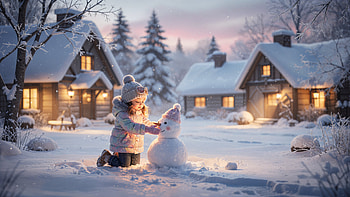 Cute Winter — Little Snowman in a Cozy Village, Cute Winter, Child, Snowman, Snow, Winter HD wallpaper