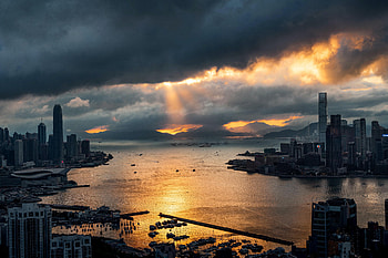 Cities, Sunset, City, Coast, Skyscrapers, Port HD wallpaper