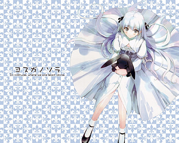 Sora, background, yosuga no sora, white hair, cute, dress, stuffed bunny HD wallpaper