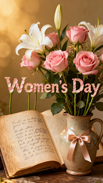 Blooming Tribute: Women's Day | Roses & Lilies - Happy Women's Day | Graceful Bloom, rose, lily, bouquet, vase HD phone wallpaper