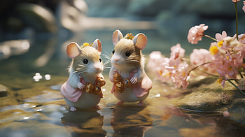 Little Mouse, mouse, river, Japan, AI Art HD wallpaper