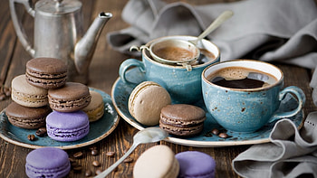 Coffee and macarons graphy , Coffee lover's dream, Artistic dessert composition, Caffeine and sweetness HD wallpaper
