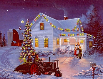 Old fashioned christmas, winter, colorful, color, christmas, beautiful, lovely, farmhouse, tree HD wallpaper