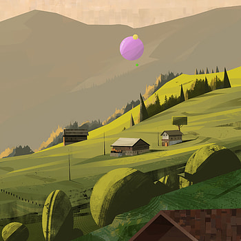 Houses, Trees, Art, Mountains, Village, Slope HD phone wallpaper