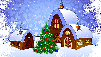 Christsmas Cottages, winter, houses, Firefox Persona theme, holiday, cottages, Christmas, snow, cabins, trees HD wallpaper