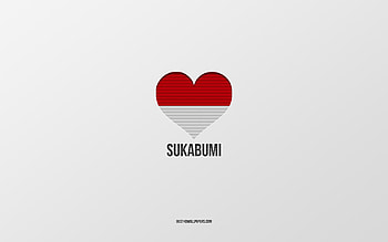 I Love Sukabumi, Indonesian cities, Day of Sukabumi, gray background, Sukabumi, Indonesia, Indonesian flag heart, favorite cities, Love Sukabumi HD wallpaper