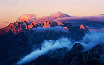 Morning view from Mangart saddle, Slovenia, fall, hills, autumn, trees, colors, sky HD wallpaper