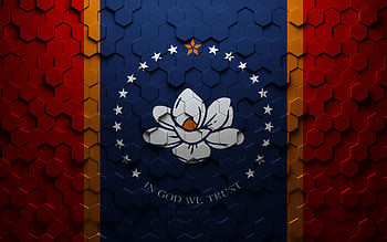 Flag of Mississippi, honeycomb art, Mississippi hexagons flag, Mississippi, 3d hexagons art, Mississippi flag HD wallpaper