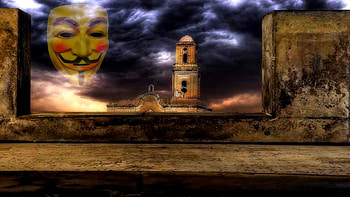 Mask, ruin, clod, blackground, castle HD wallpaper