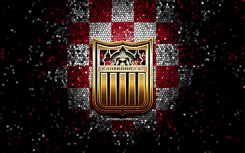 Carabobo FC, glitter logo, La Liga FutVe, purple white checkered background, soccer, Venezuelan football club, Carabobo FC logo, mosaic art, football, Venezuelan Primera Division, FC Carabobo HD wallpaper
