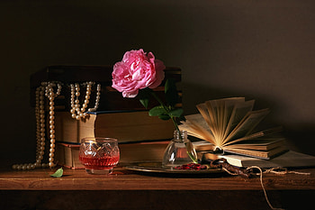 Still life, Tablet, Wine, Rose, Book, Box HD wallpaper