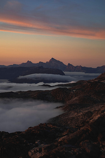 Landscape, Nature, Mountains, Twilight, Clouds, Fog, Dusk HD phone wallpaper