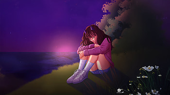 Sad Alone Girl In Nature With Purple Glow, sad, girl, purple, glow, artist, artwork, art, digital-art, deviantart HD wallpaper