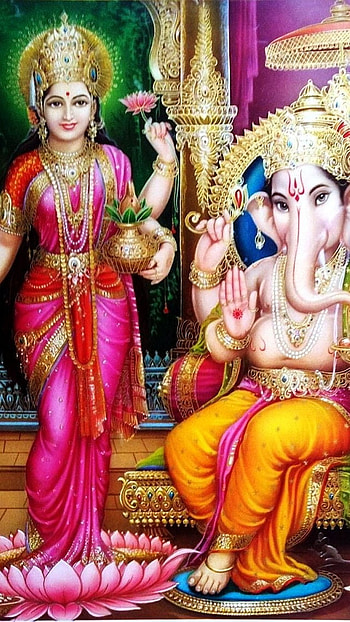 Lakshmi Ganesh, Painting, god ganesh, laxmi devi HD phone wallpaper