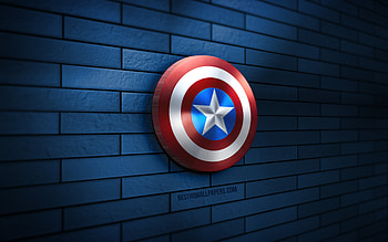 Captain America 3D logo, , blue brickwall, creative, superheroes, Captain America logo, 3D art, Captain America HD wallpaper
