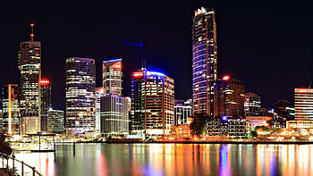 Cities, Night, City, Reflection, Shine, Light HD wallpaper