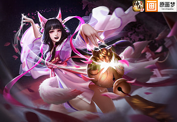 Fox girl, pink, fantasy, jiahao yu, girl, ahri, fox HD wallpaper
