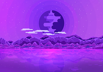 Purple ocean, mountains, minimal, art HD wallpaper